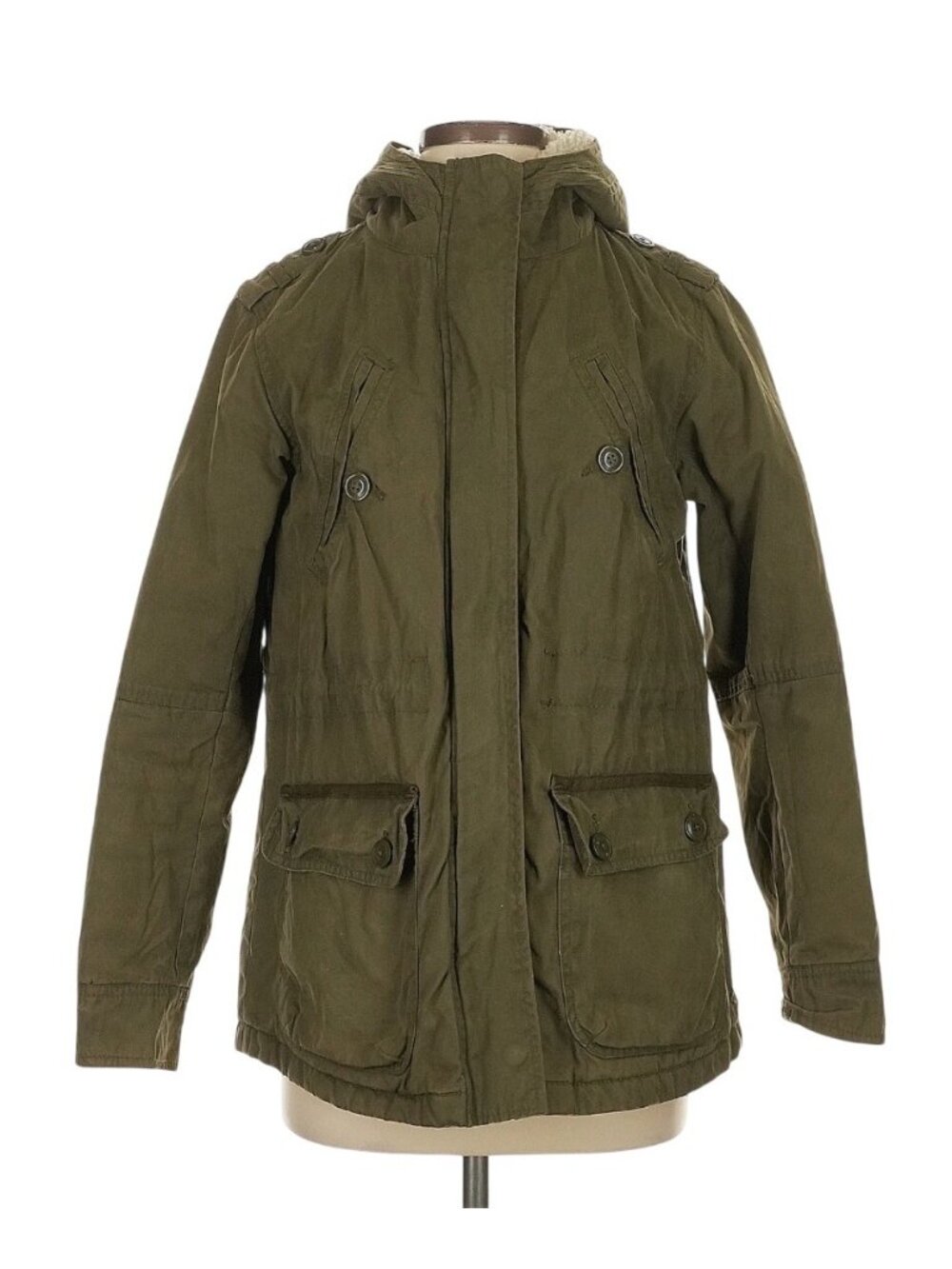 Vintage American Eagle Outfitters Green Hooded Cargo Utility Jacket S Military - Picture 2 of 8